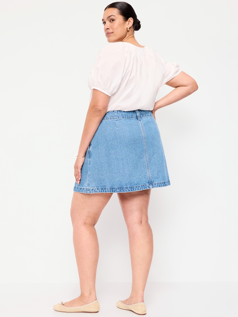 Scalloped-Edge Button-Down Mini Skirt