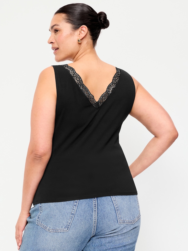 Sleeveless Lace-Trim V-Neck Ribbed Top