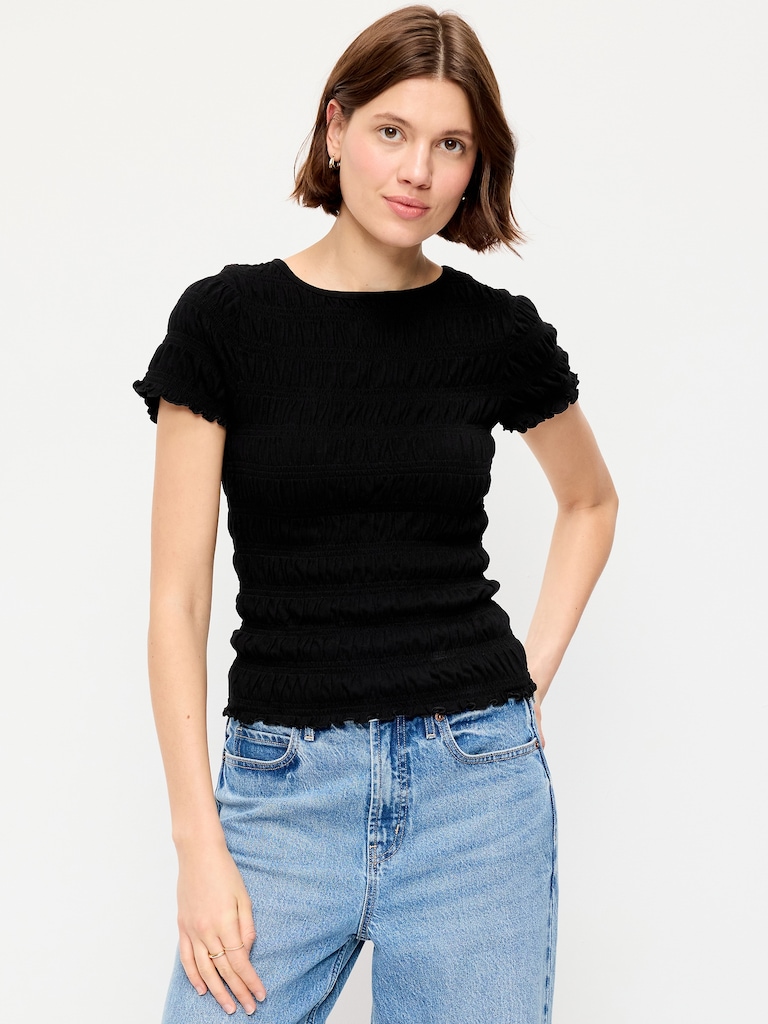 Slit-Neck Smocked Top