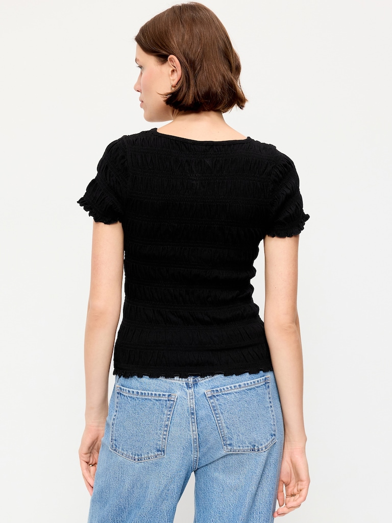 Slit-Neck Smocked Top