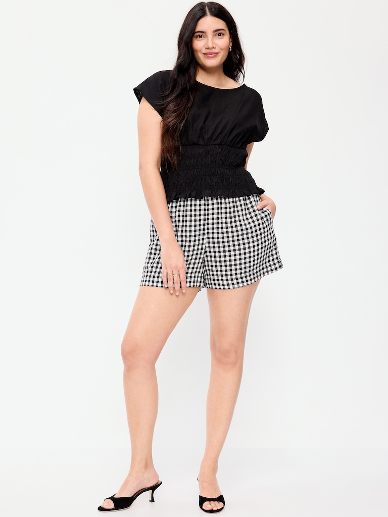 High-Waisted Linen-Blend Shorts -- 3.5-inch inseam