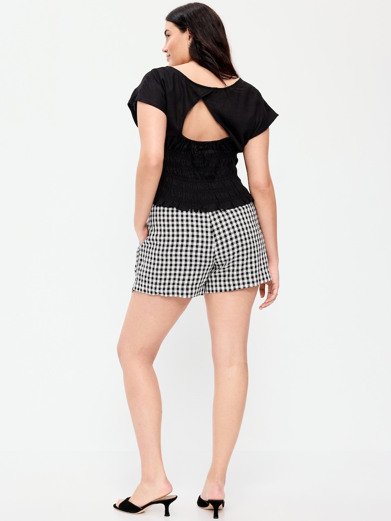 High-Waisted Linen-Blend Shorts -- 3.5-inch inseam