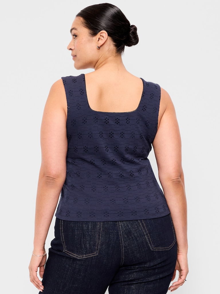 Seamed-Bodice Eyelet Tank Top