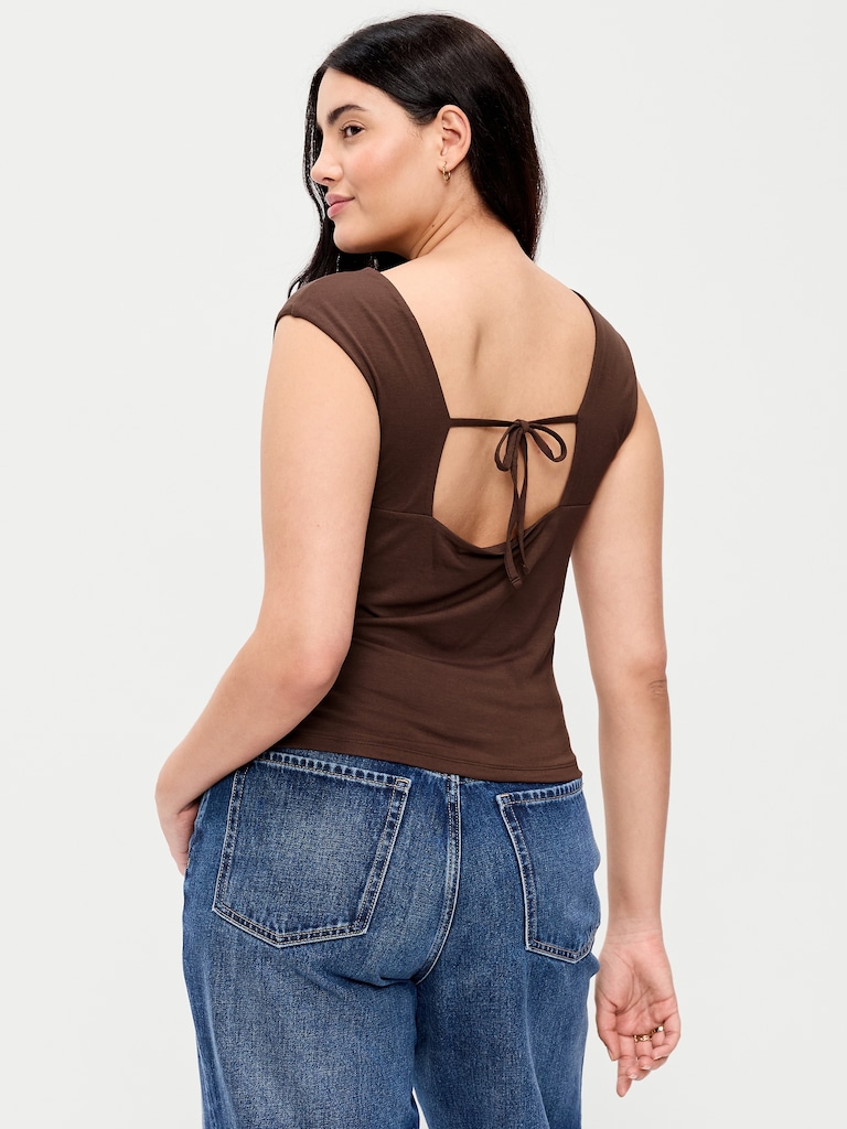 Cap-Sleeve Tie-Back Top