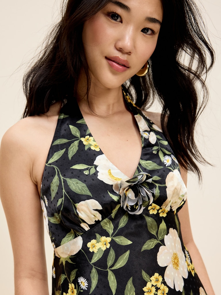 The Occasion by Old Navy Fit and Flare Satin Halter Midi Dress