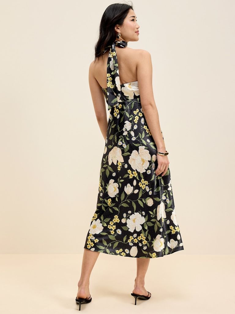 The Occasion by Old Navy Fit and Flare Satin Halter Midi Dress