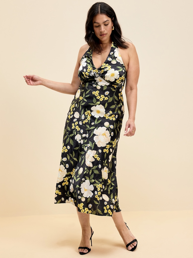 The Occasion by Old Navy Fit and Flare Satin Halter Midi Dress