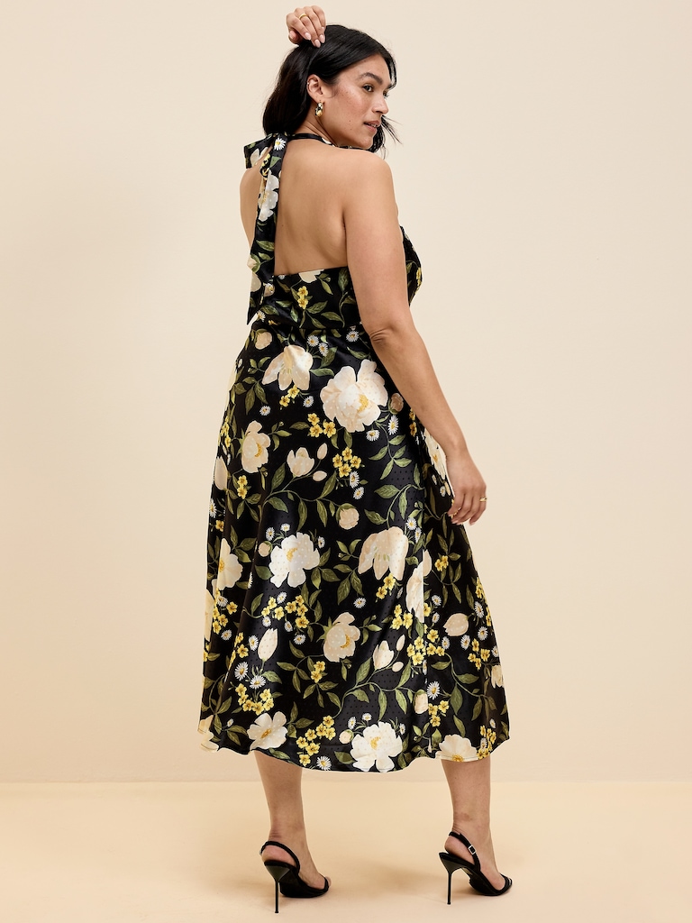 The Occasion by Old Navy Fit and Flare Satin Halter Midi Dress