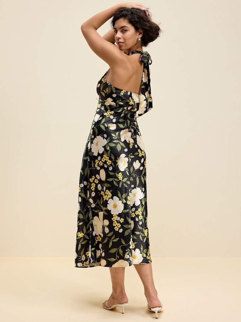 The Occasion by Old Navy Fit and Flare Satin Halter Midi Dress