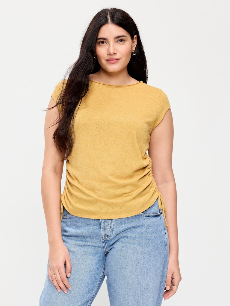 Cap-Sleeve Shirred Side Top