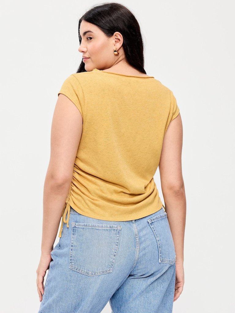 Cap-Sleeve Shirred Side Top