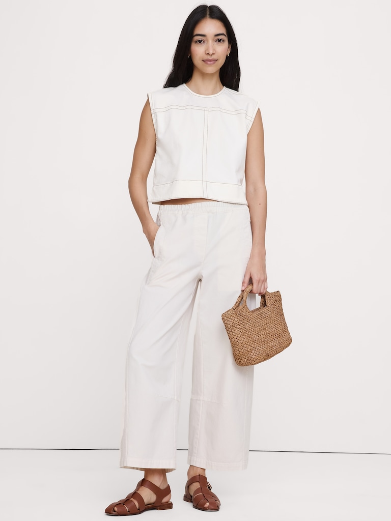 Top-Stitched Denim Top