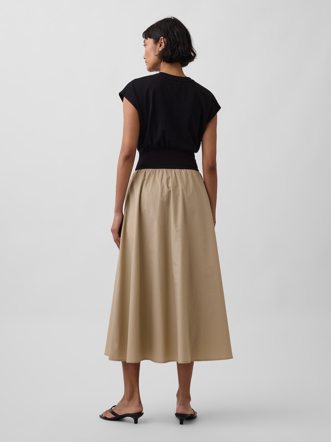 Mixed Media Drop-Waist Midi Dress