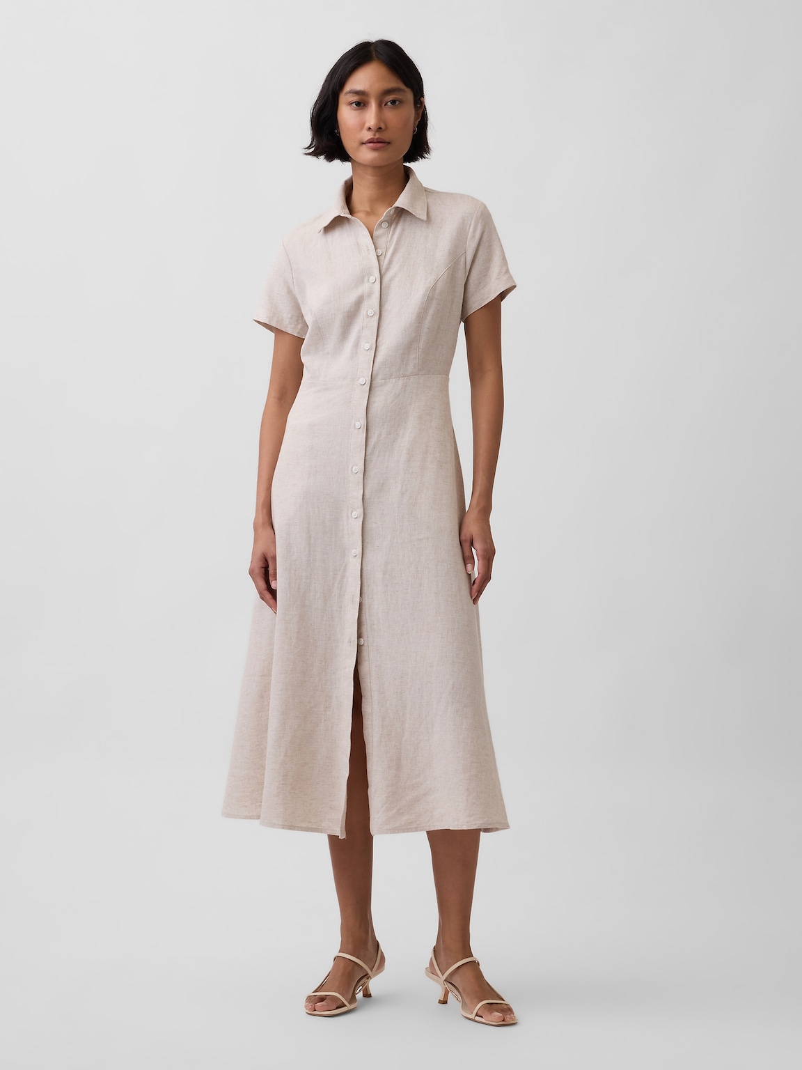 Linen-Blend Midi Shirtdress