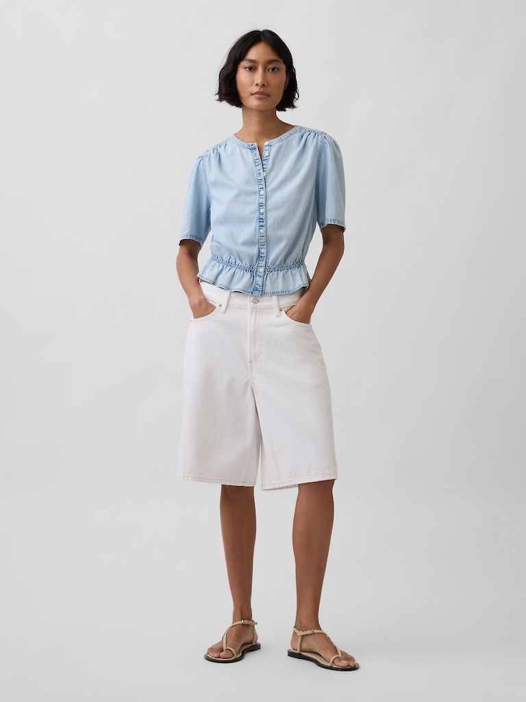 Denim Peplum Crop Top