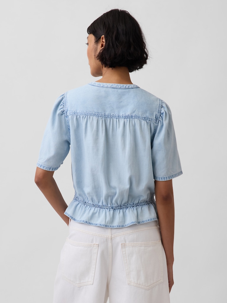 Denim Peplum Crop Top