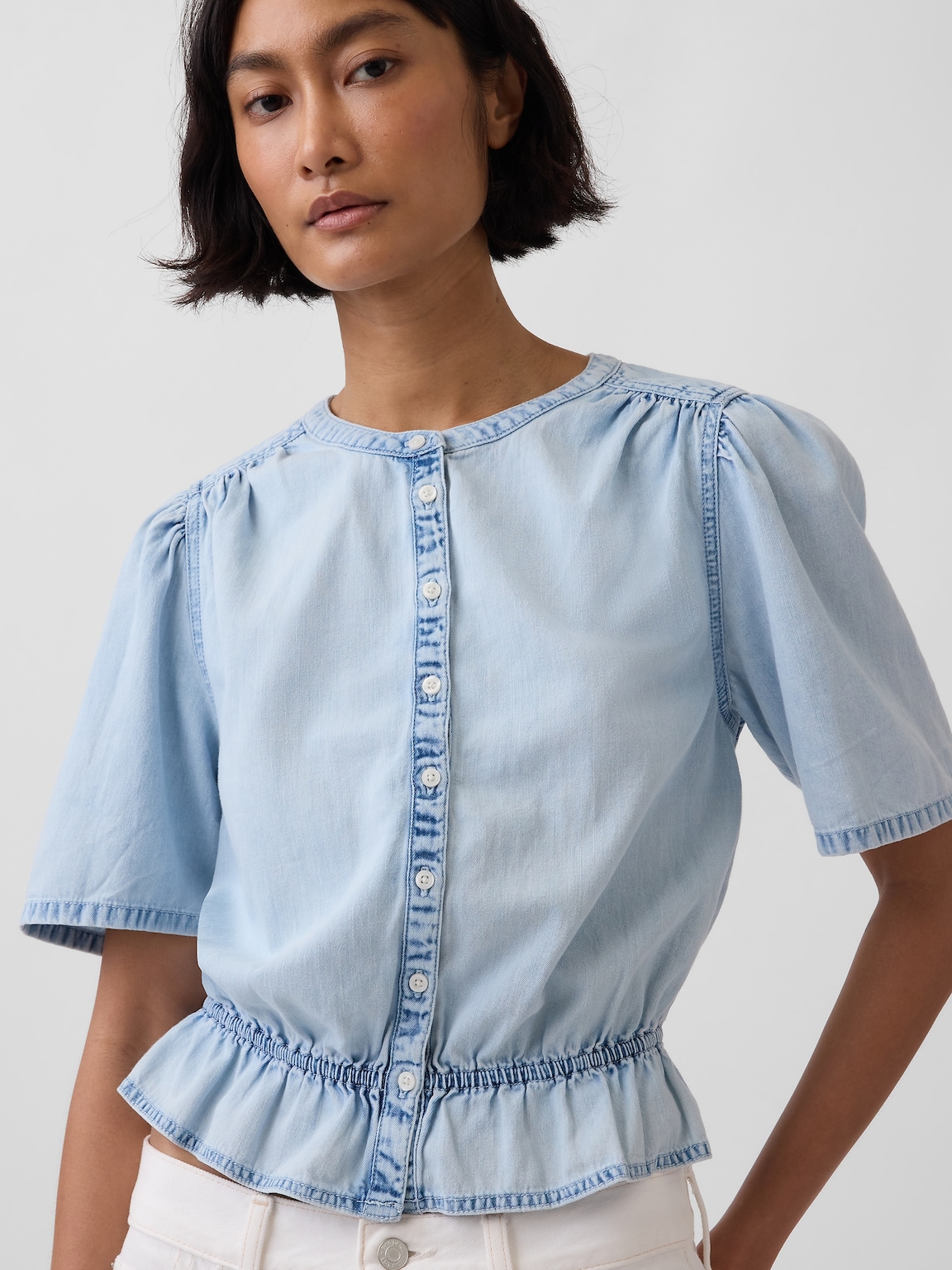 Denim Peplum Crop Top