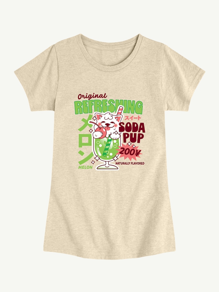 Melon Soda Puppy  Short Sleeve Graphic T-Shirt For Girls