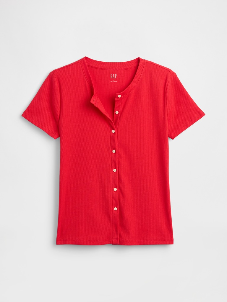 Ribbed Button-Up Top