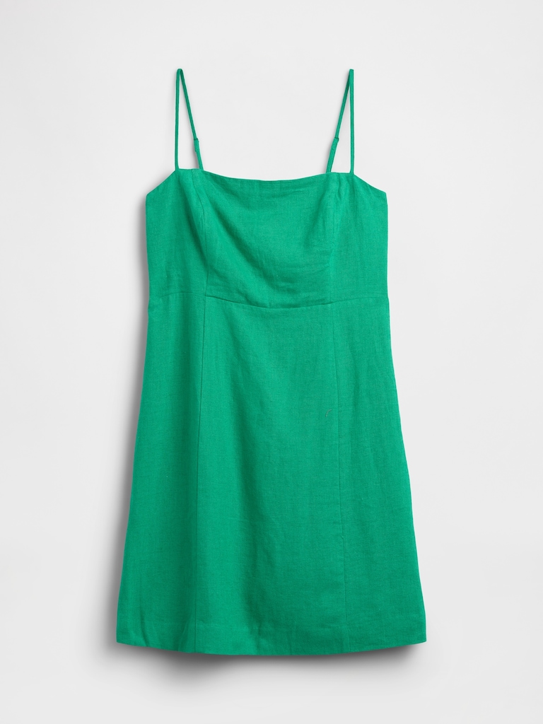 Linen-Blend Squareneck Mini Dress