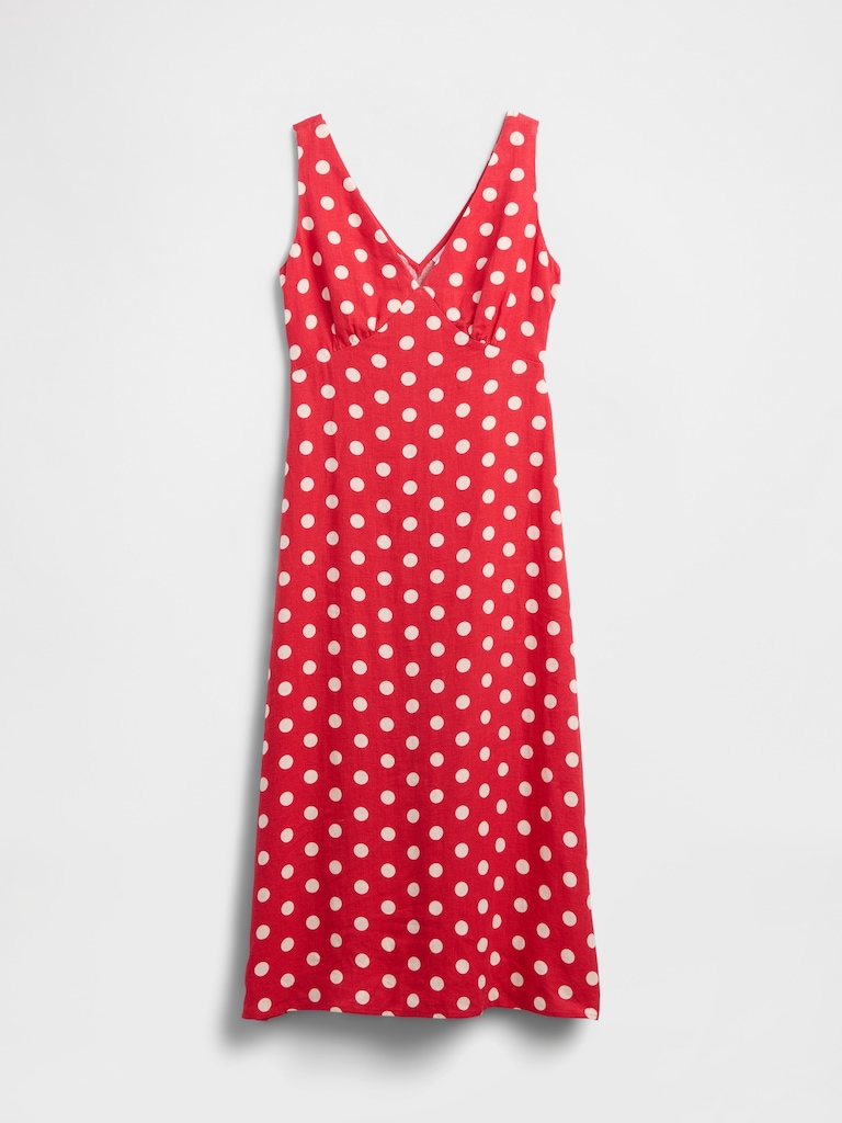 Linen-Blend V-Neck Midi Dress