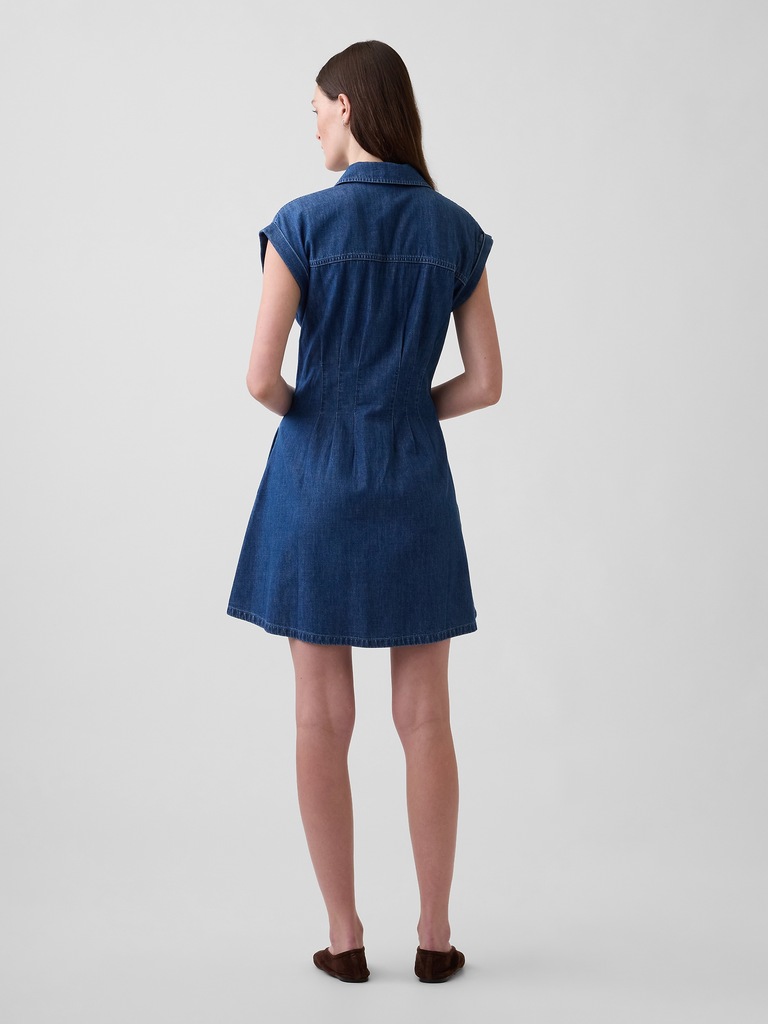 Denim Pleated Mini Shirtdress