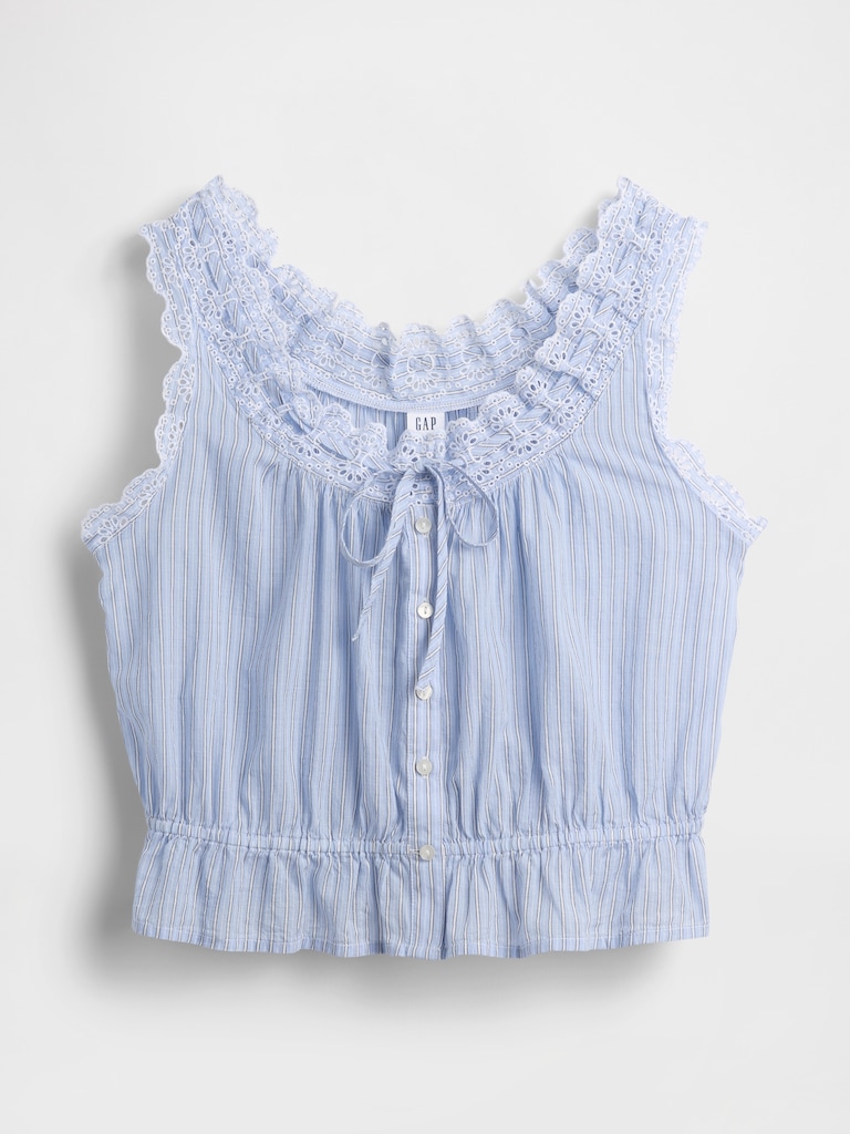 Eyelet Tie-Front Crop Peplum Top
