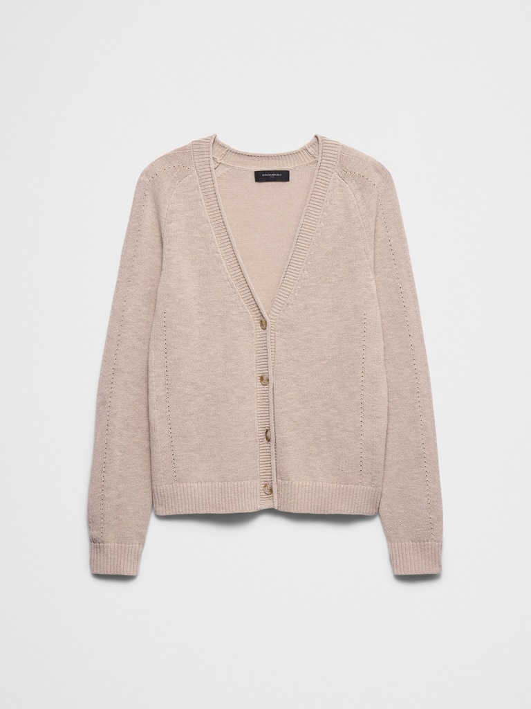 Ramie-Cotton V-Neck Cardigan Sweater