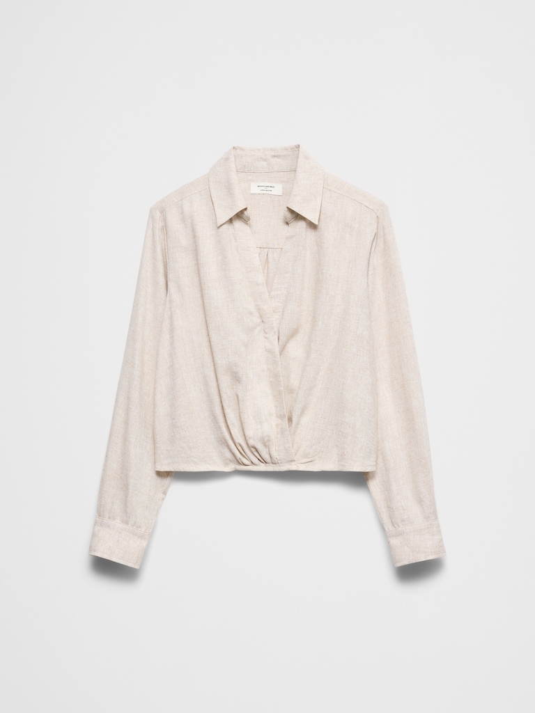 Linen-Blend Surplice Short Top