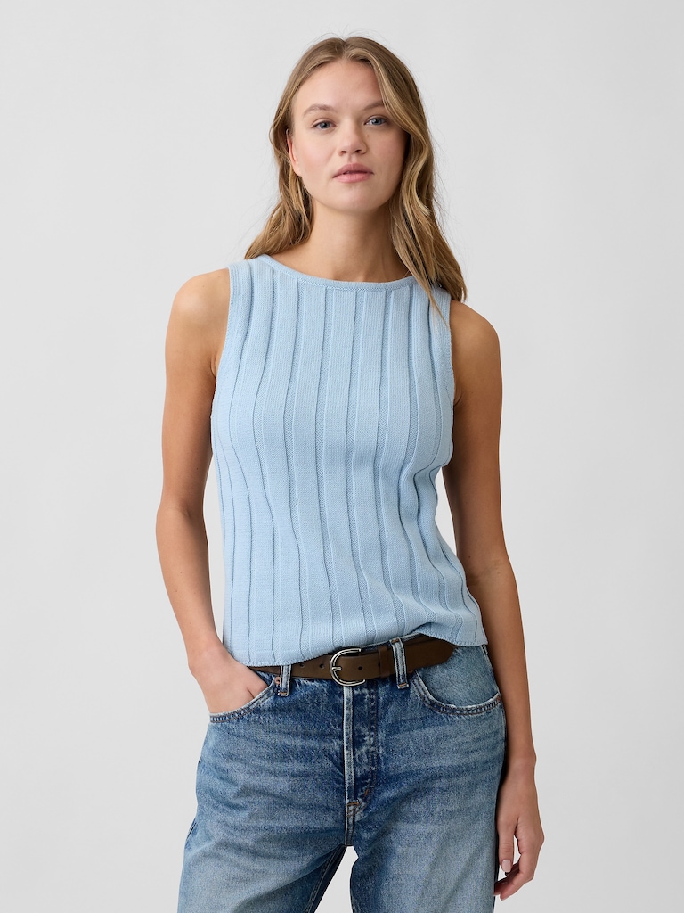 Relaxed Ribbed Boatneck Tank Top