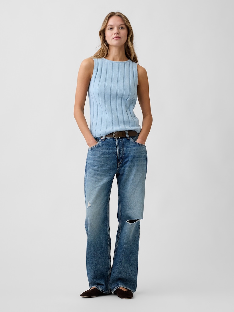 Relaxed Ribbed Boatneck Tank Top