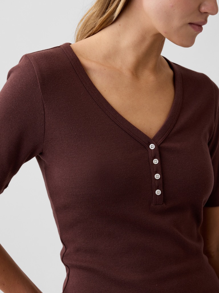 Modern Ribbed V-Neck Henley Top