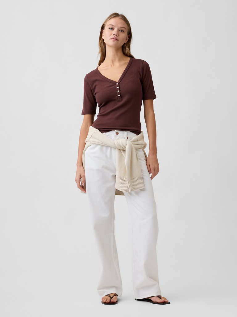 Modern Ribbed V-Neck Henley Top