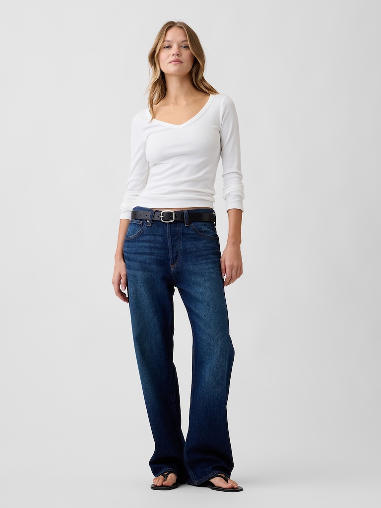 Ribbed V-Neck T-Shirt