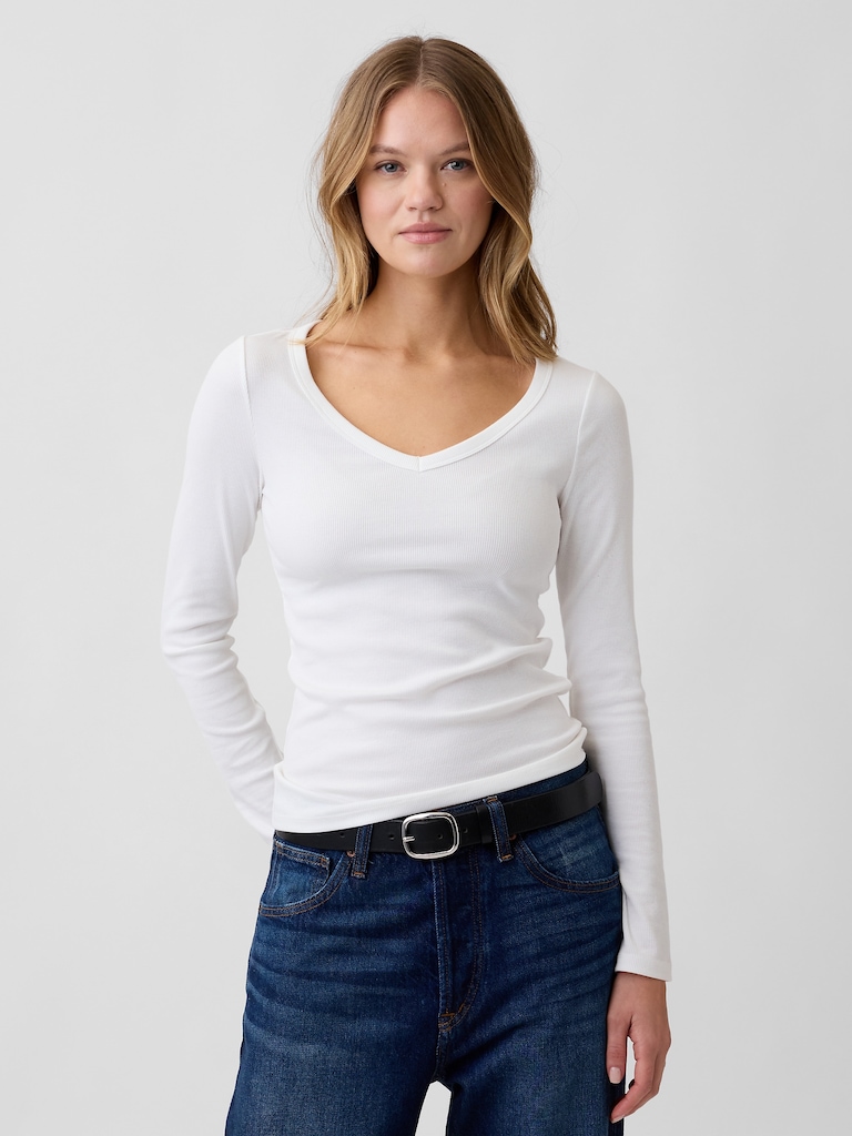 Ribbed V-Neck T-Shirt