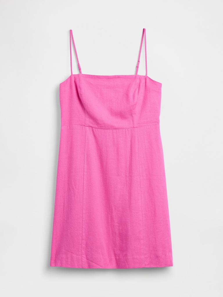 Linen-Blend Squareneck Mini Dress