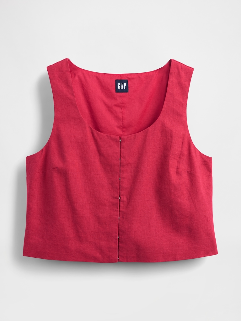 Linen-Blend Hook-Front Crop Shell Top