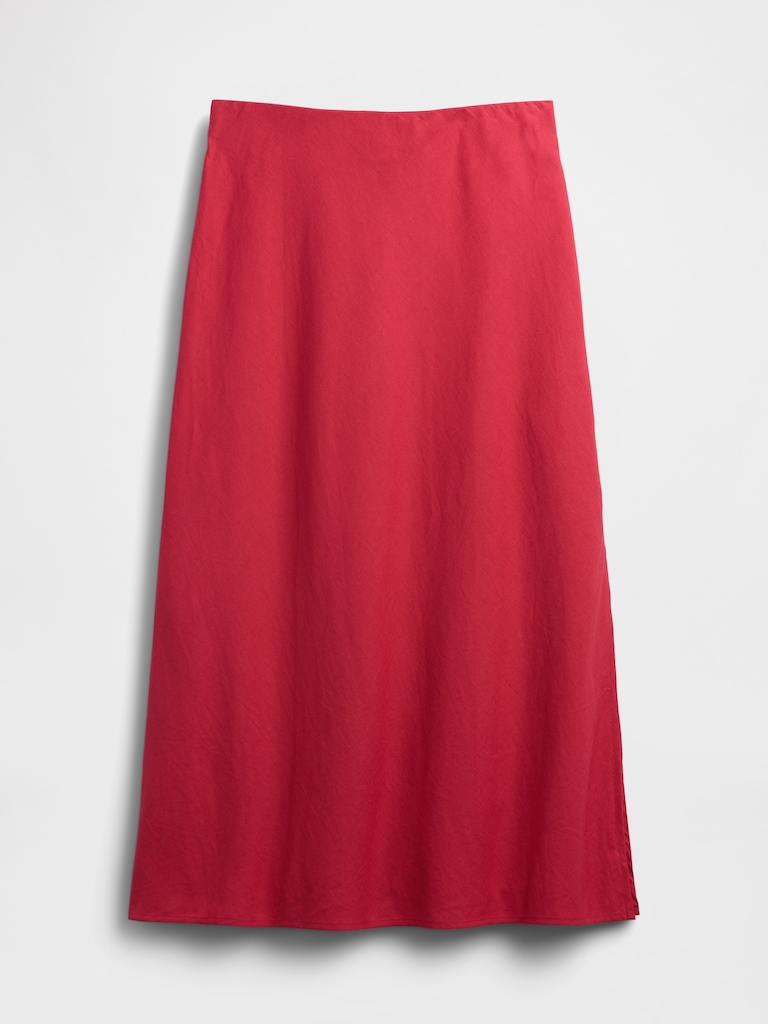 Linen-Blend Maxi Slip Skirt