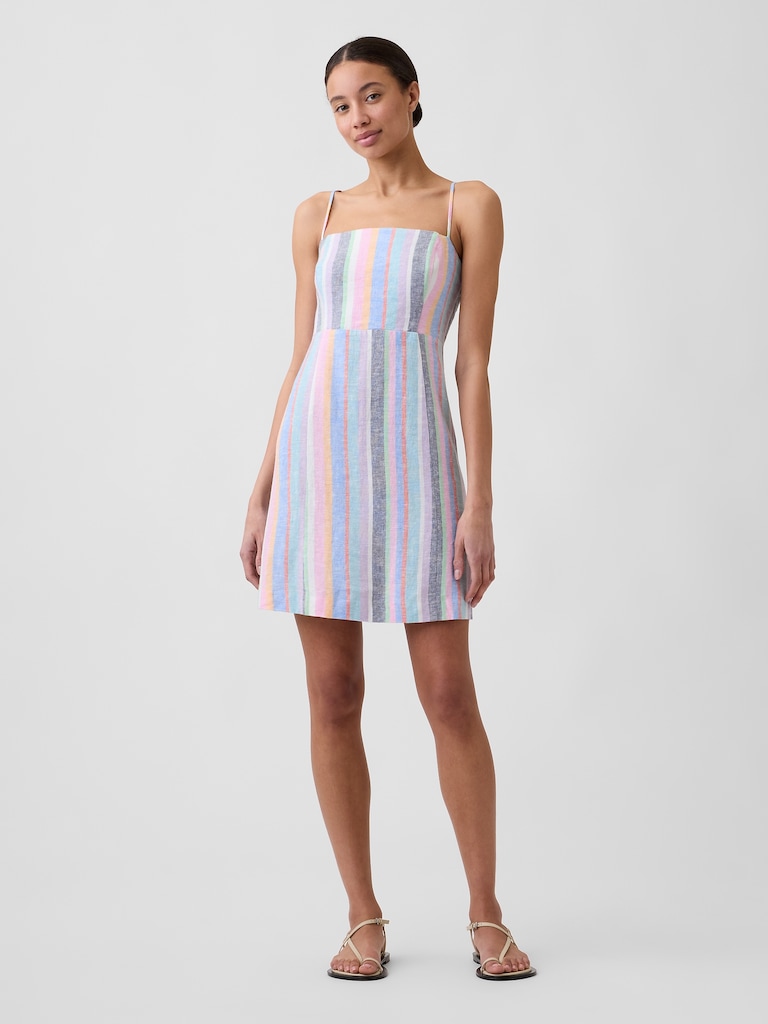 Linen-Blend Squareneck Mini Dress