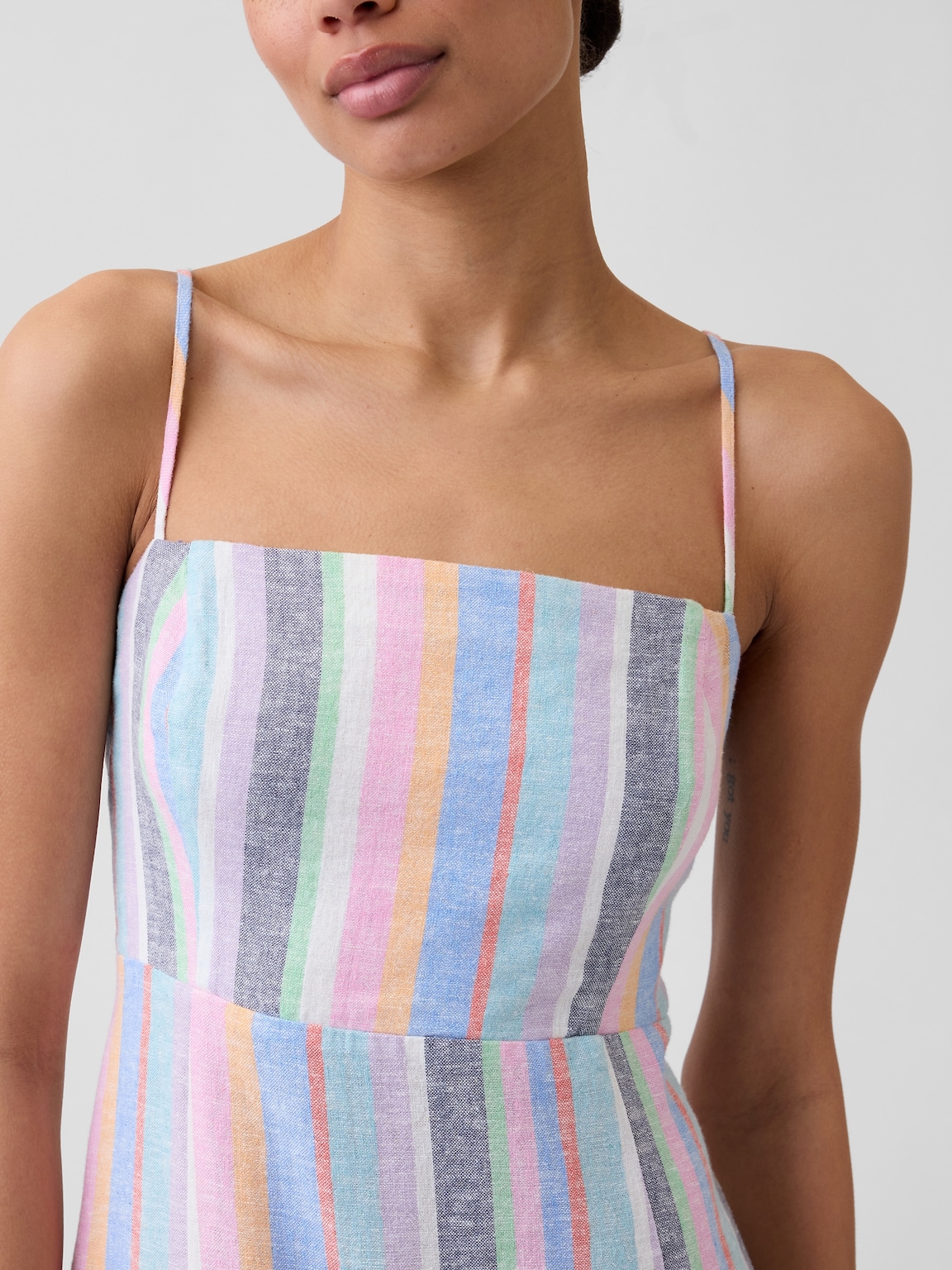 Linen-Blend Squareneck Mini Dress