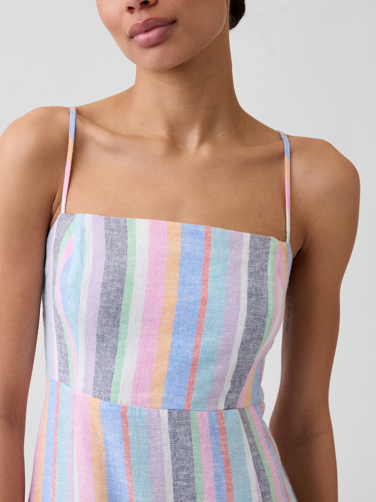 Linen-Blend Squareneck Mini Dress