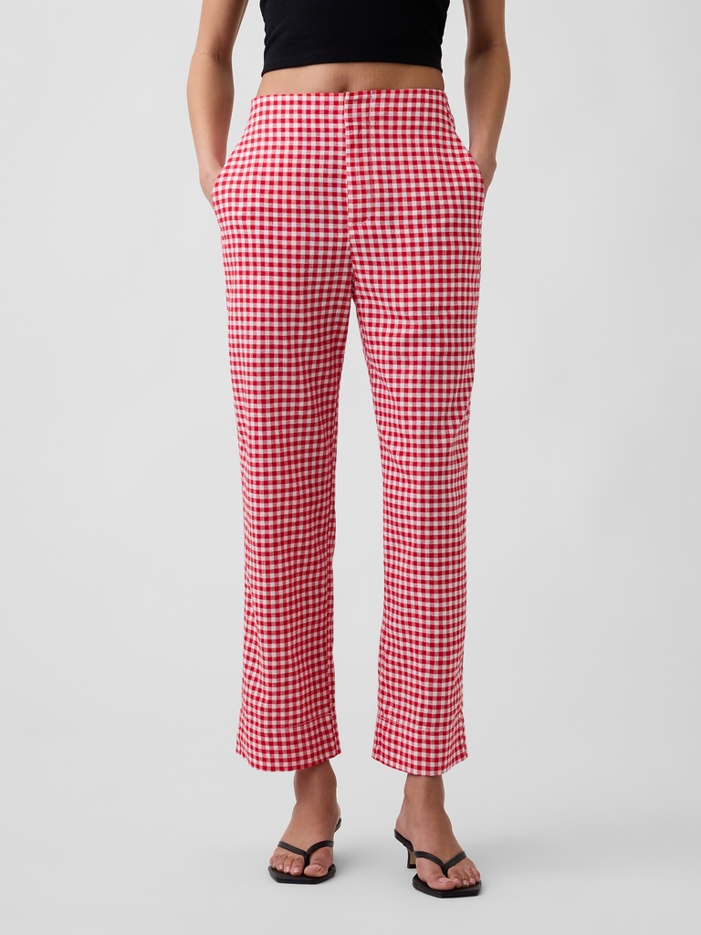 High Rise Linen-Blend Straight Crop Pants