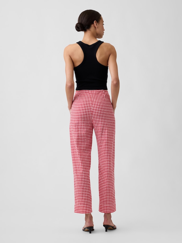 High Rise Linen-Blend Straight Crop Pants