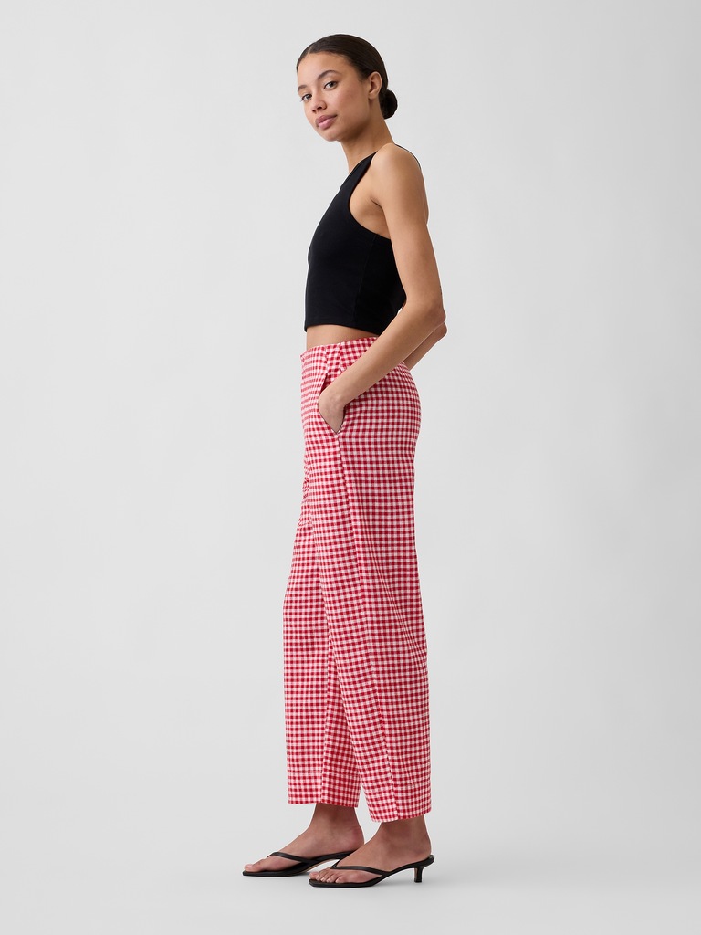 High Rise Linen-Blend Straight Crop Pants