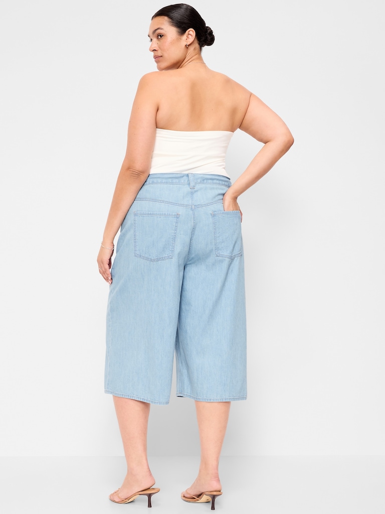 Mid-Rise Loose Culotte Jeans
