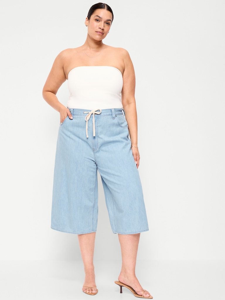 Mid-Rise Loose Culotte Jeans