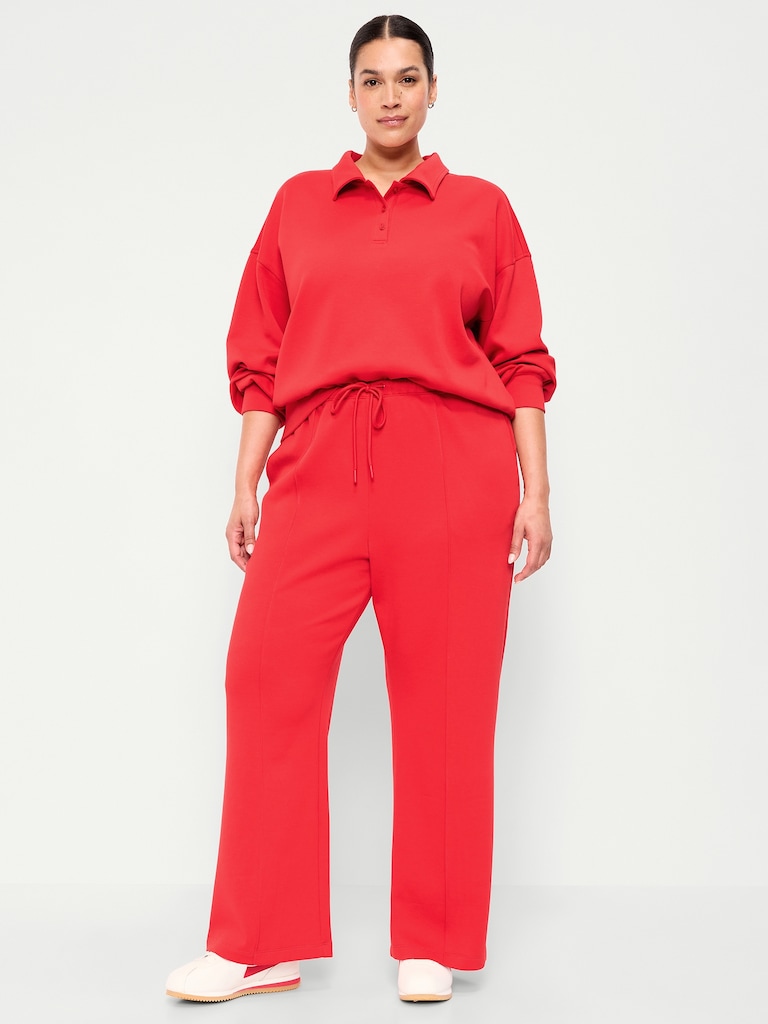 High-Waisted Dynamic Fleece Textured Wide-Leg Sweatpants