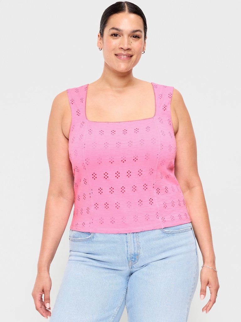 Seamed-Bodice Eyelet Tank Top