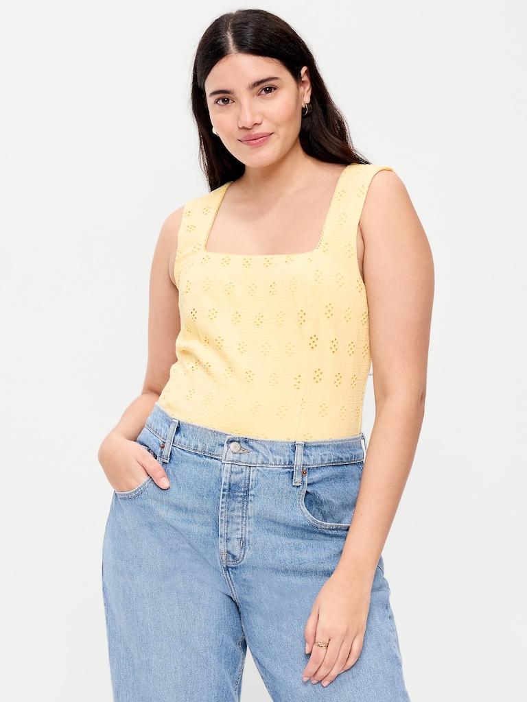 Seamed-Bodice Eyelet Tank Top