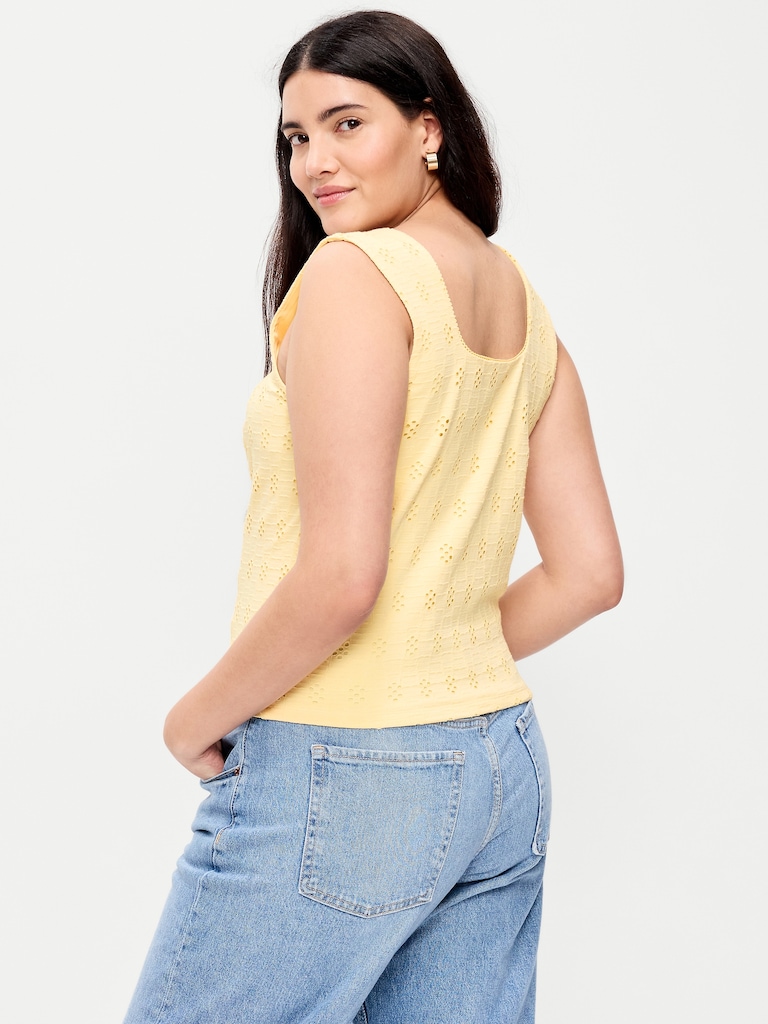 Seamed-Bodice Eyelet Tank Top